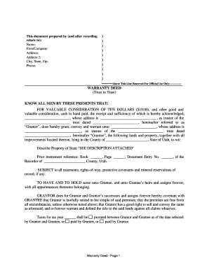 Utah Warranty Deed for Trust to Trust  Form