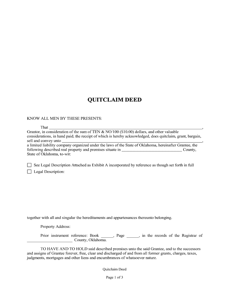 Quit Claim Deed Oklahoma  Form