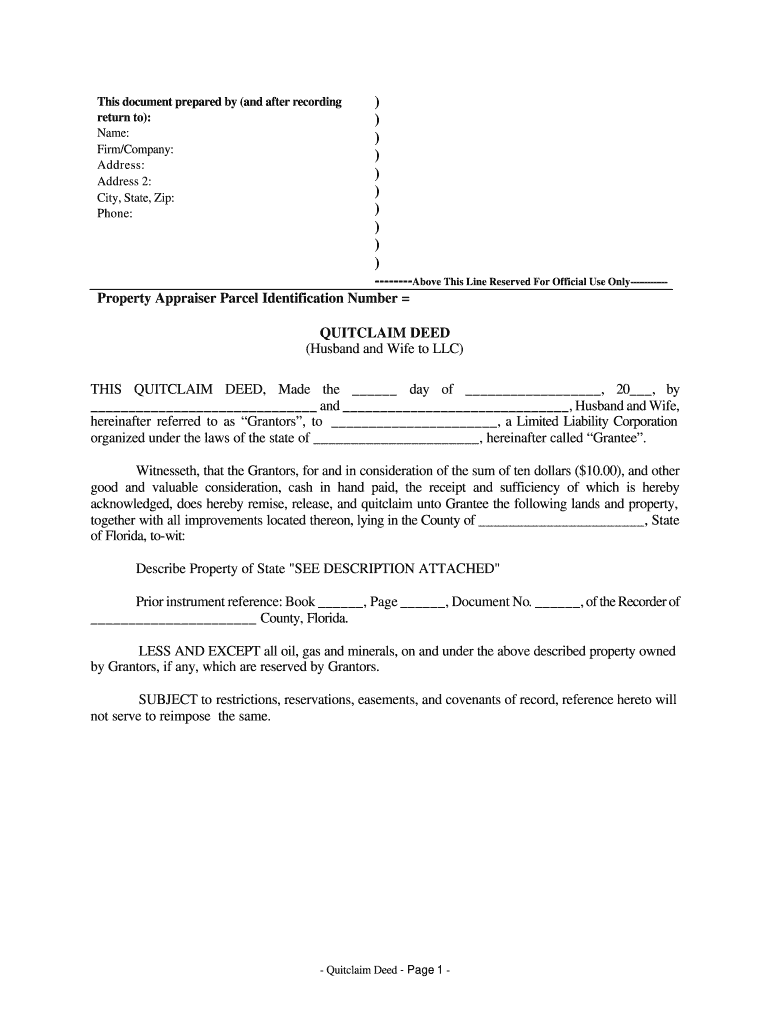 Florida Quitclaim Deed Form