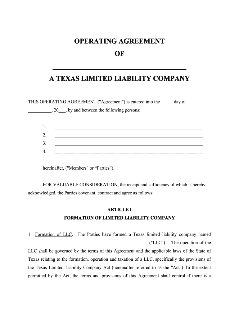 Operating Agreement Llc Texas Fill Out and Sign Printable PDF