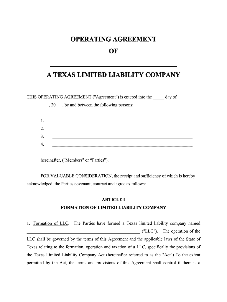 Llc Company Agreement Texas  Form