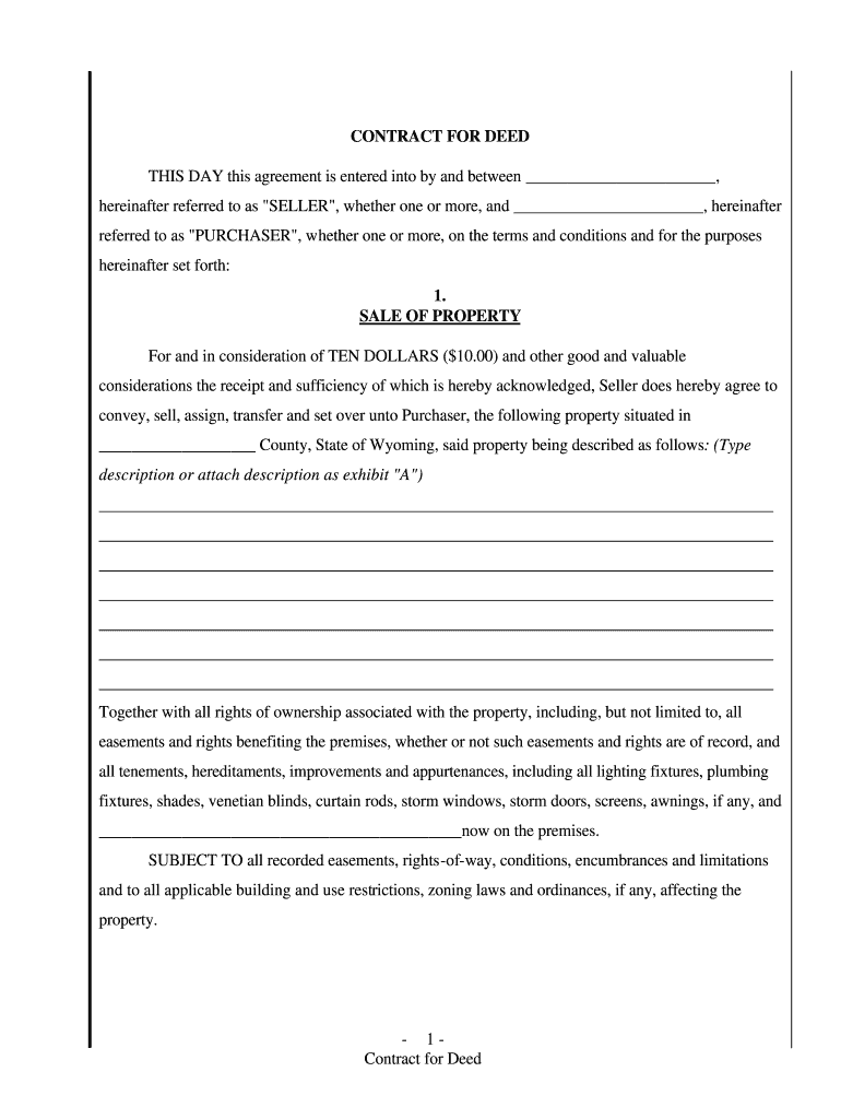 Contract for Deed Wyoming  Form