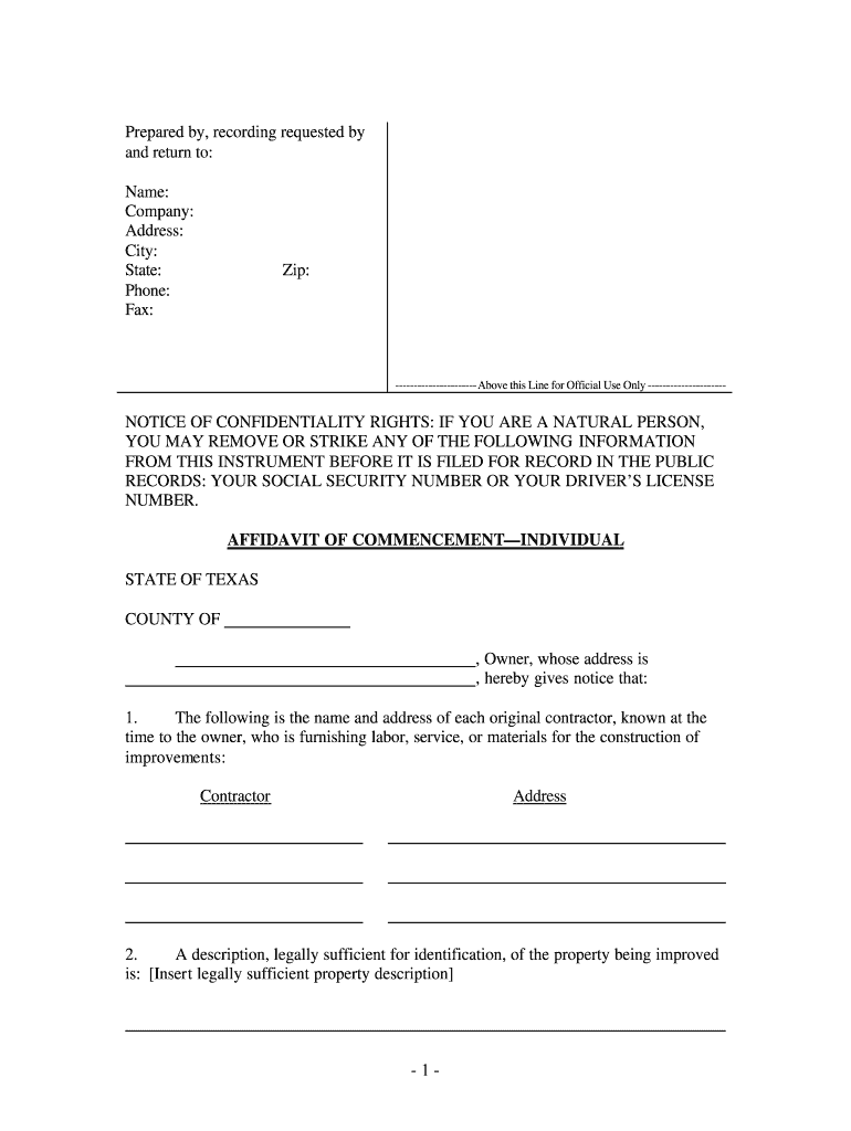 Notice of Commencement Texas  Form