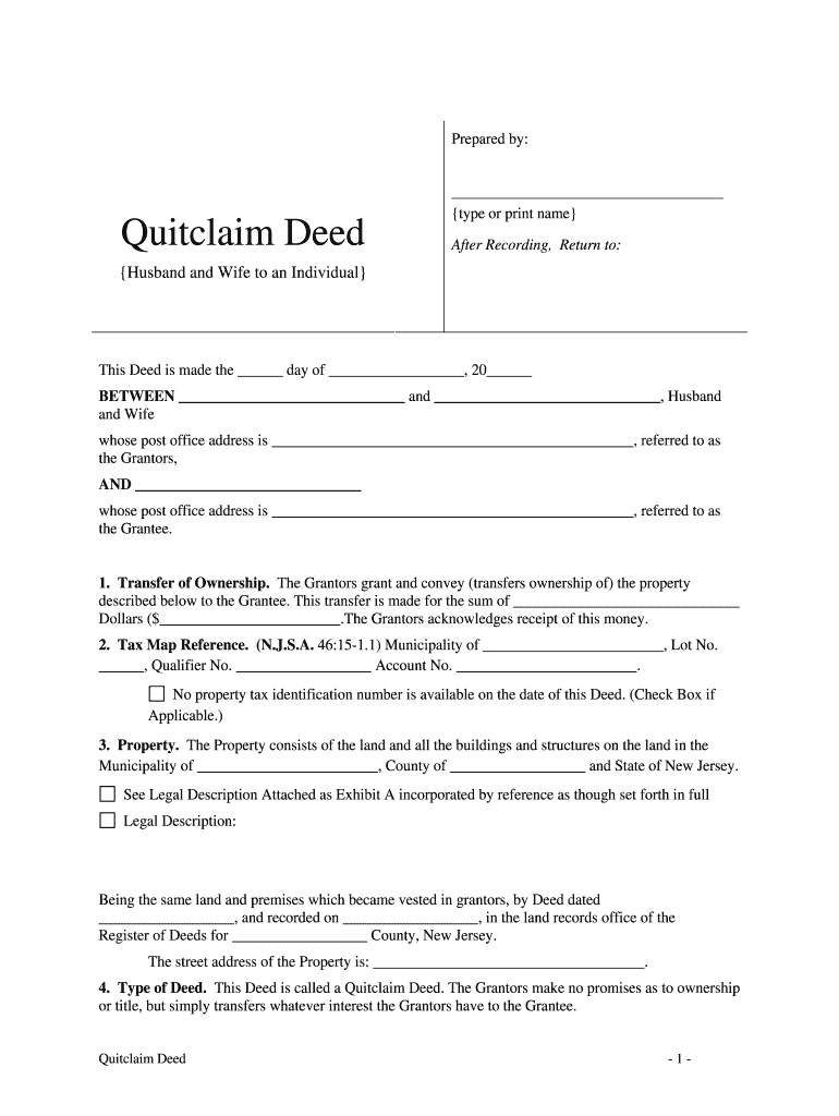 Nj Quit Claim Deed PDF  Form