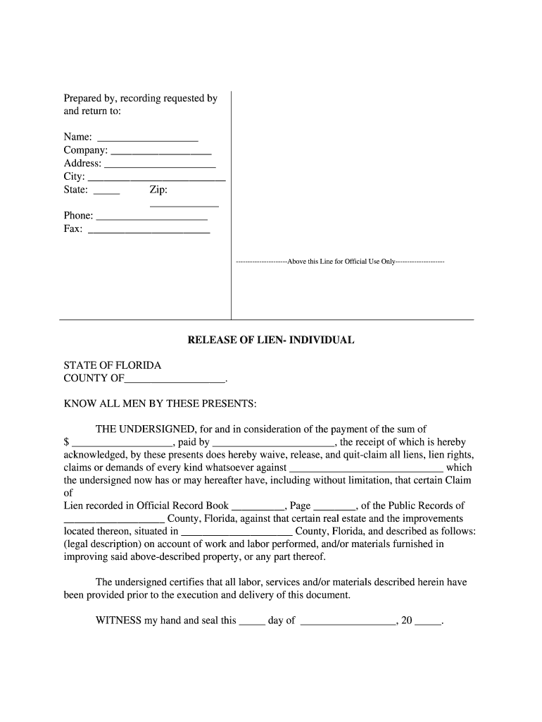 Florida Release of Lien Form