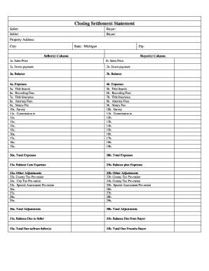 Closing Statement Real Estate  Form