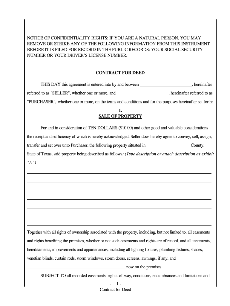 Deed Contract for Texas Template  Form