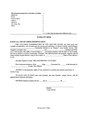 Warranty Deed New Mexico Form - Fill Out and Sign Printable PDF Template |  signNow