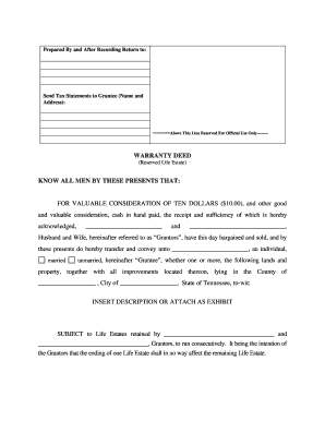 Warranty Deed with Life Estate  Form