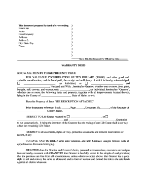 Sample Life Estate Deed  Form