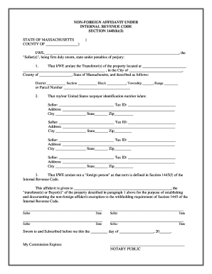 Massachusetts Non Foreign Affidavit under IRC 1445  Form