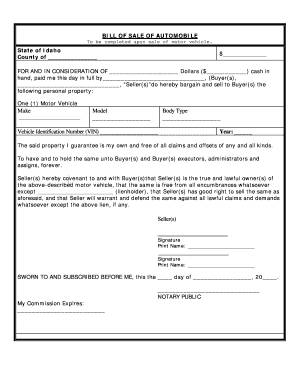 Bill of Sale Idaho  Form