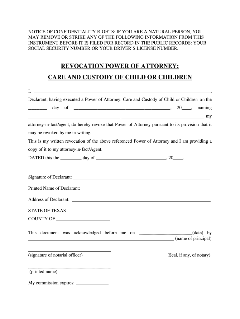 Revocation of Power of Attorney Texas PDF  Form