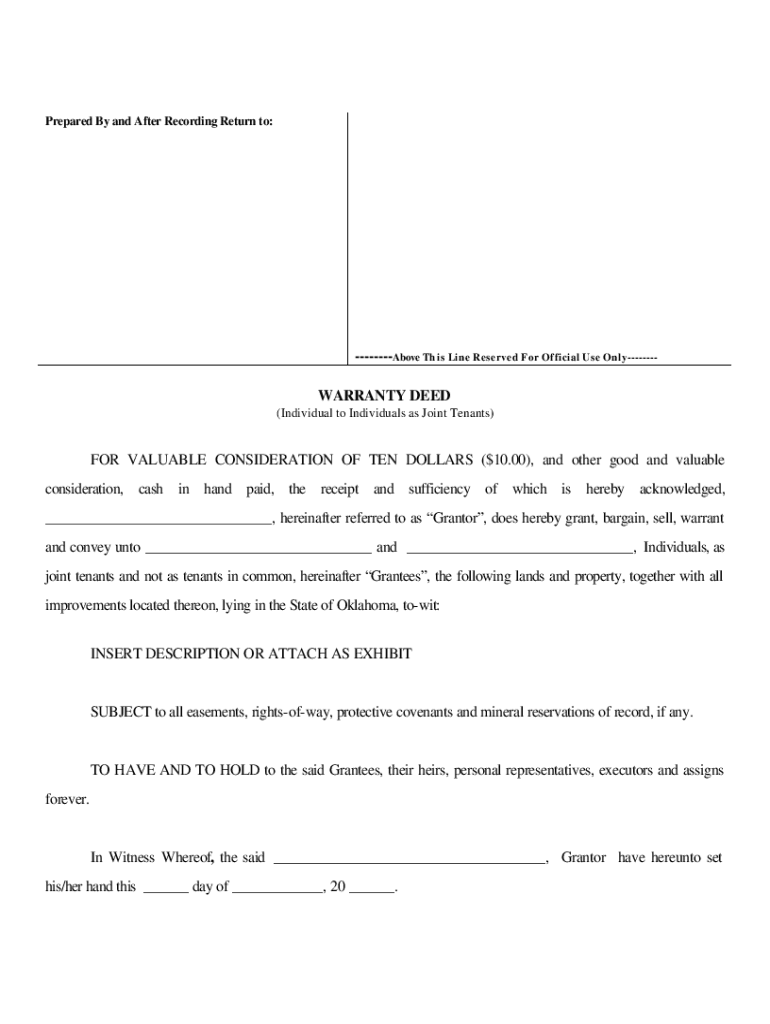 Joint Tenancy Warranty Deed  Form