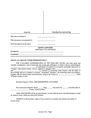 Quitclaim Deed Nc  Form