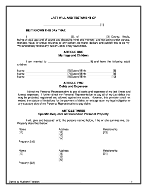 Joint Will for Married Couple Template  Form