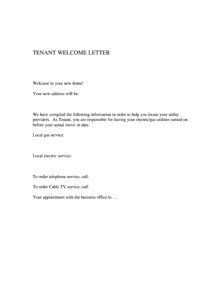 Tenant Welcome Card Sample  Form