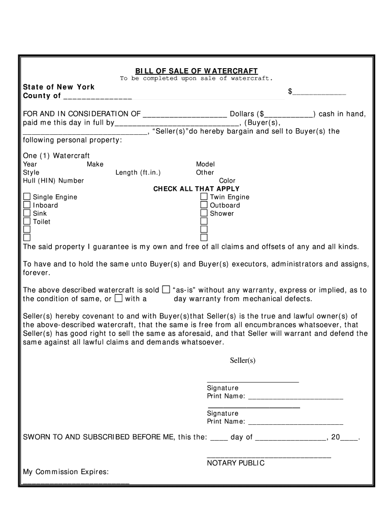 Boat Bill of Sale Ny  Form