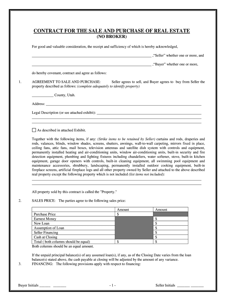 Purchase Contract Utah No Brokerage Form