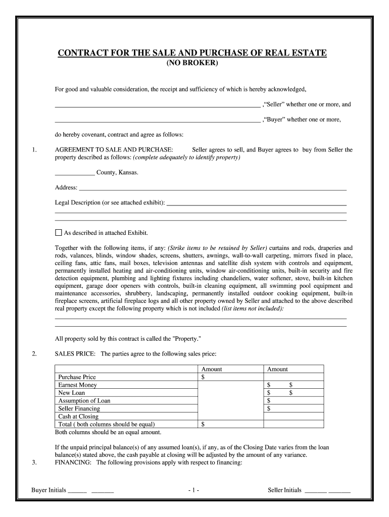 Kansas Real Estate Contract  Form