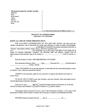 Arizona Tenancy in Common Deed from Individual to Two Individuals  Form