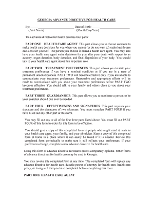 Georgia Advance Directive Printable Form