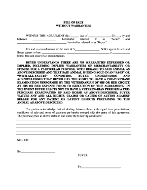 Equine Bill of Sale  Form