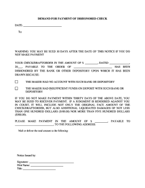 Massachusetts Notice of Dishonored Check Civil Keywords Bad Check, Bounced Check  Form