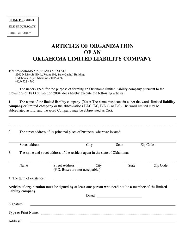 Articles of Organization Oklahoma Form