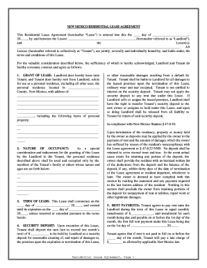 New Mexico Residential Rental Lease Agreement  Form
