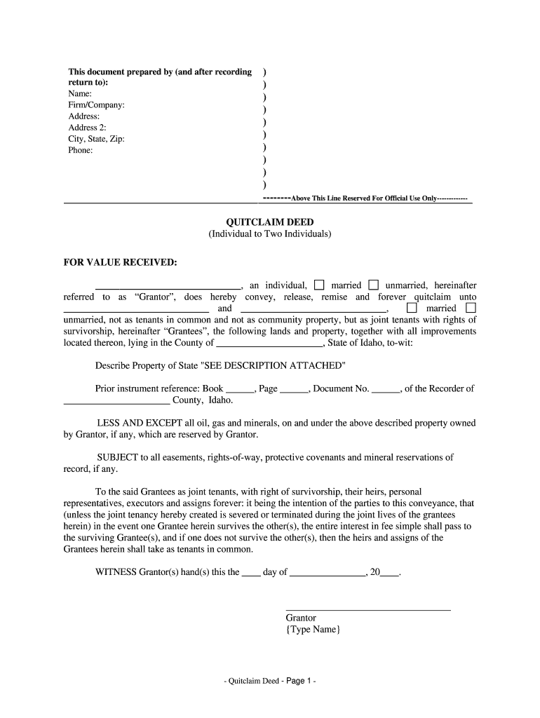 Joint Tenancy Deed  Form