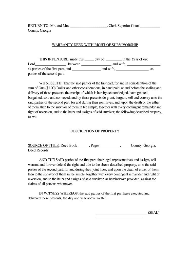 Joint Tenancy Deed with Right of Survivorship Example  Form
