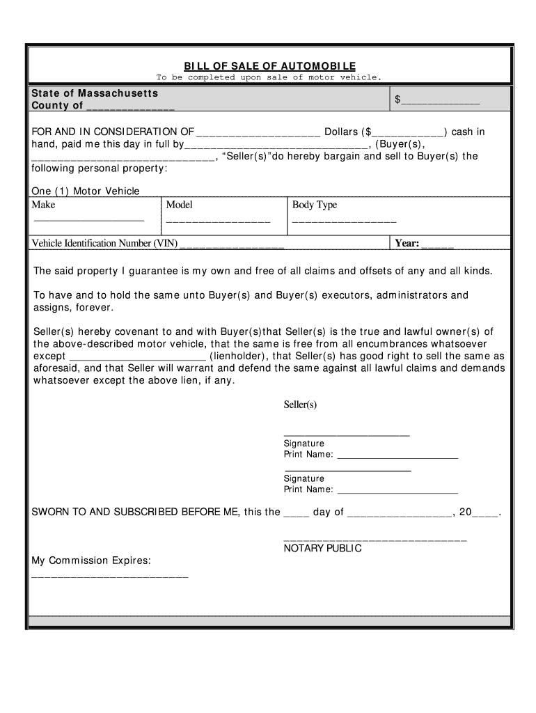 Get and Sign Massdot Vehicle Bill of Sale  Form