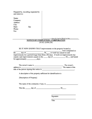 Notice of Completion Nevada  Form