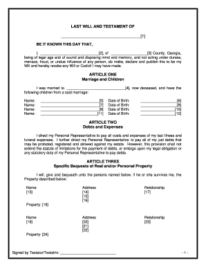 Last Will and Testament Georgia PDF  Form