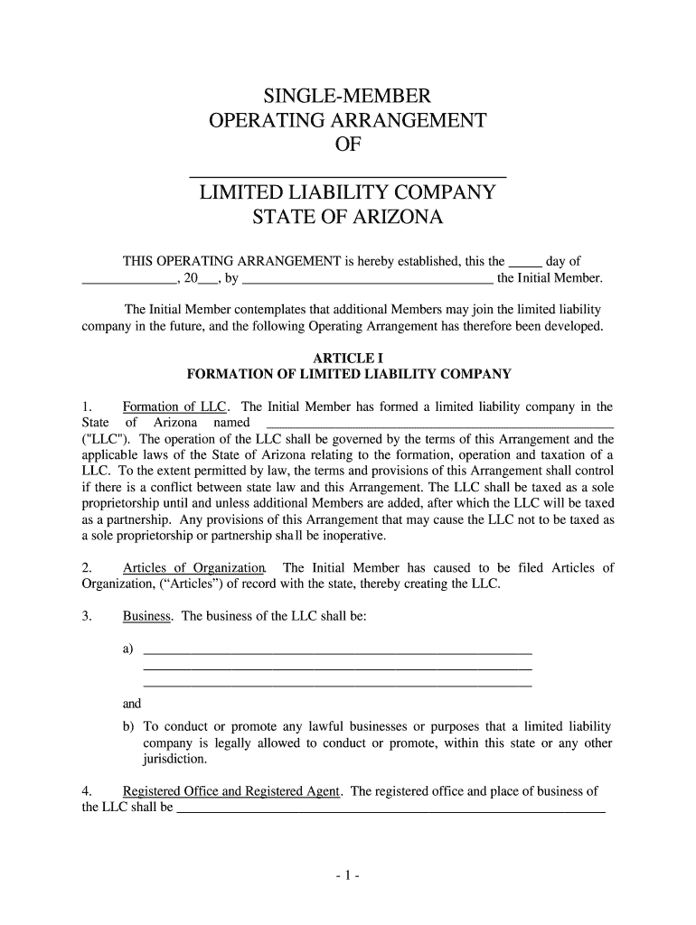 Llc Operating Agreement Arizona  Form