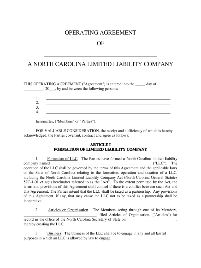 North Carolina Operating Agreement  Form