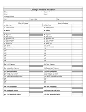 Ohio Closing Statement  Form