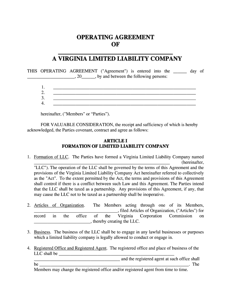 Virginia Llc Operating Agreement  Form