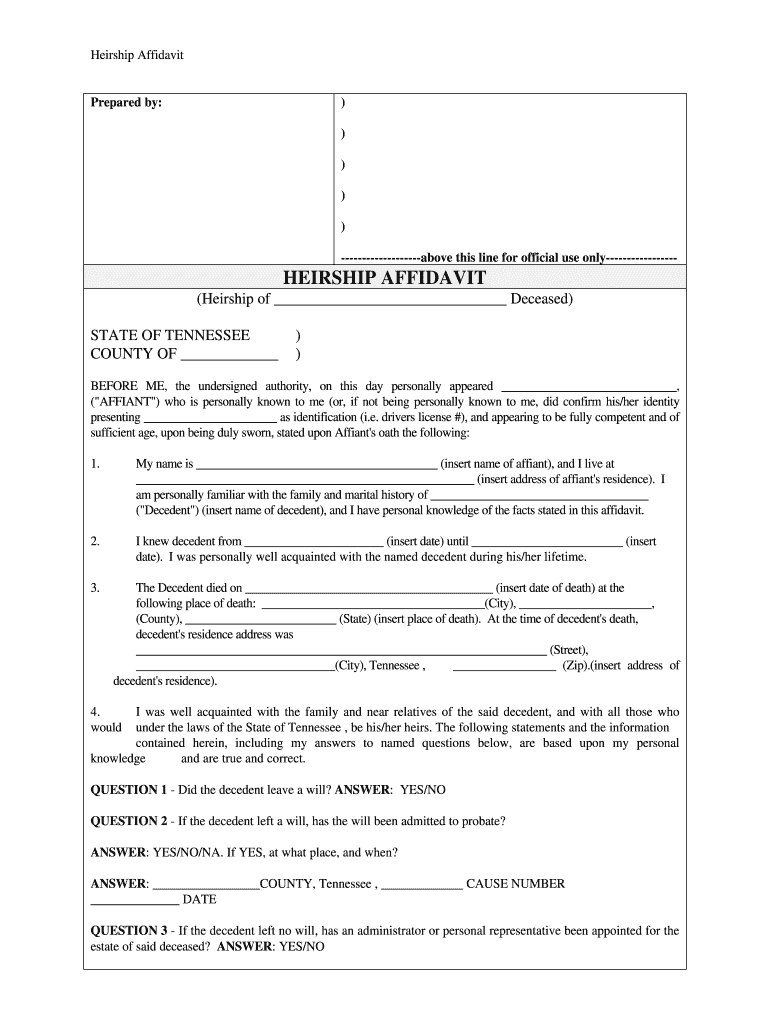 Get and Sign Tennessee Heirship  Form