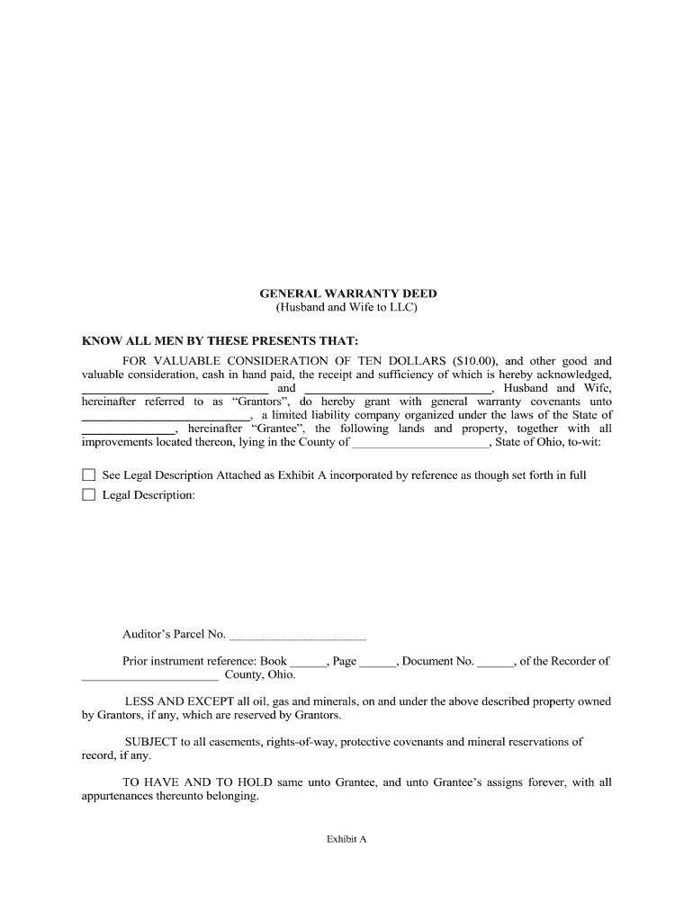 Ohio General Warranty Deed from Husband and Wife to LLC  Form
