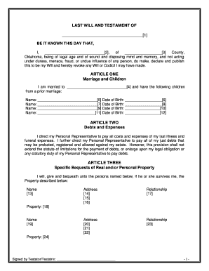 Oklahoma Last Will and Testament PDF  Form