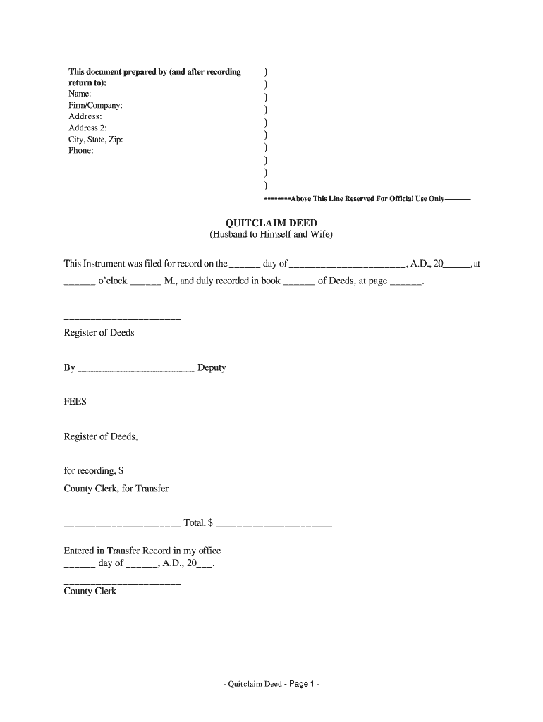 Kansas Quitclaim Deed from Husband to Himself and Wife  Form