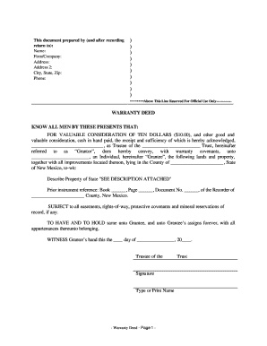 New Mexico Warranty Deed from Trust to One Individual  Form