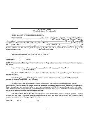 Michigan Warranty Deed for Three Individuals to Two Individuals as Joint Tenants with the Right of Survivorship  Form