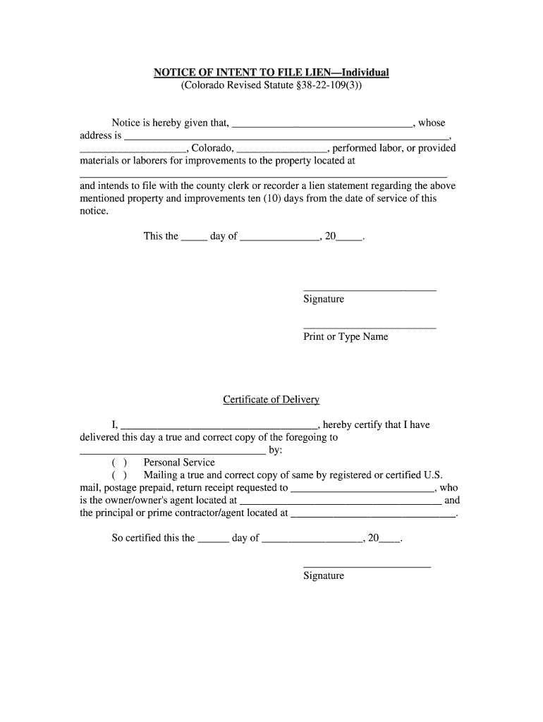 Colorado Mechanics Lien Form PDF