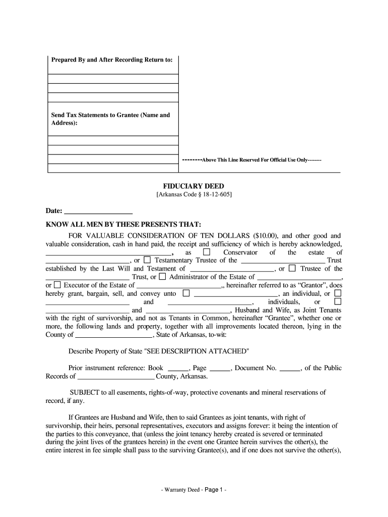 Arkansas Warranty Deed for Fiduciary  Form