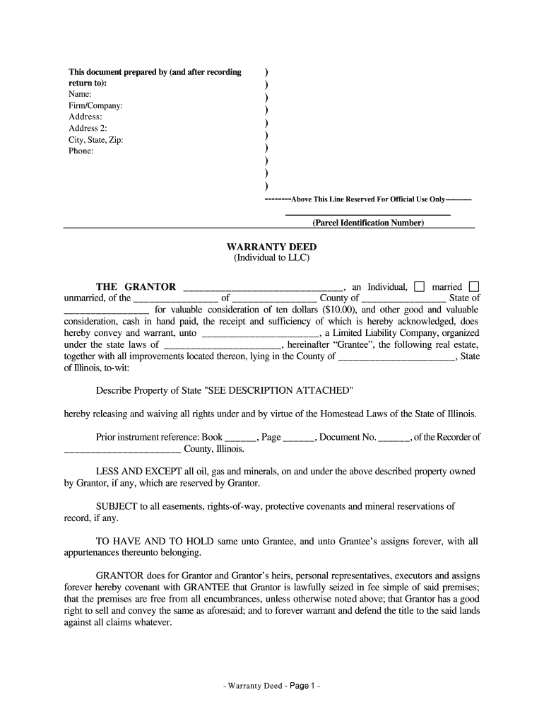 Warranty Deed from Llc to Individual  Form