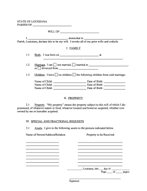 Last Will and Testament Louisiana  Form