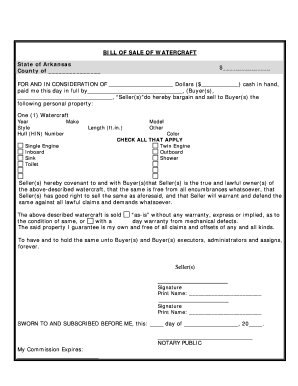 Arkansas Boat Bill of Sale  Form